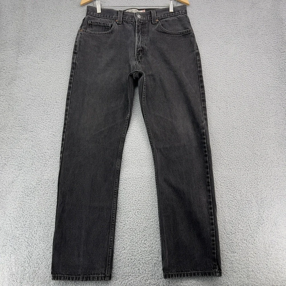 Levi's 505 Regular Fit Jeans Mens 33x32 Black Gray Denim Straight Leg Button Fly
